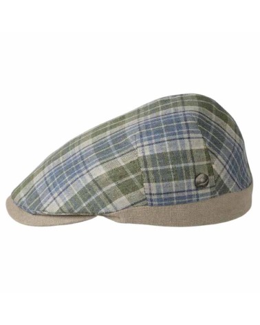 Casquette plate fantaisie en soie et lin coloris vert et bleu - Chapo & Co