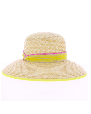 Chapeau forme capeline en 100% paille florentine liseré jaune - Chapo & Co