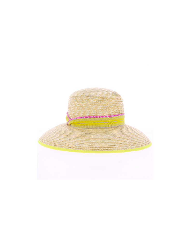 Chapeau forme capeline en 100% paille florentine liseré jaune - Chapo & Co