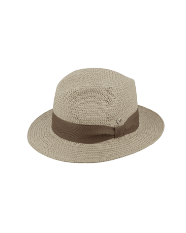 Chapeau forme Fedora en paille coloris brun beige Fléchet - Chapo & Co