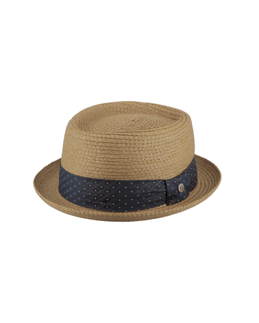 Chapeau forme Porkpie coloris camel bandeau marine Fléchet