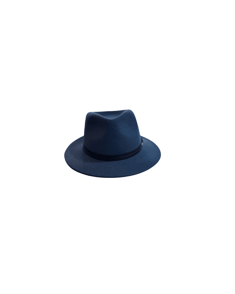 Chapeau forme traveller Panizza en feutre de laine coloris bleu