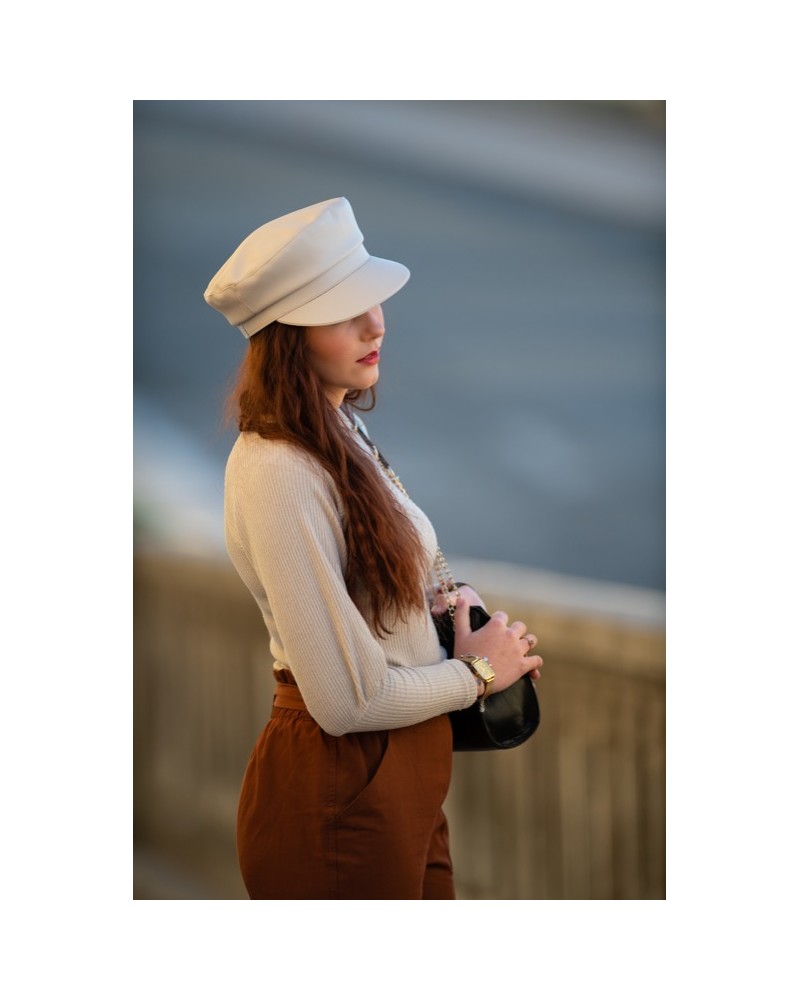 Casquette de marin femme en similicuir beige - Chapo & Co