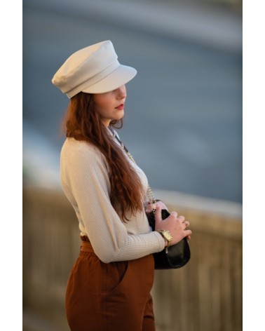 Casquette de marin femme en similicuir beige - Chapo & Co