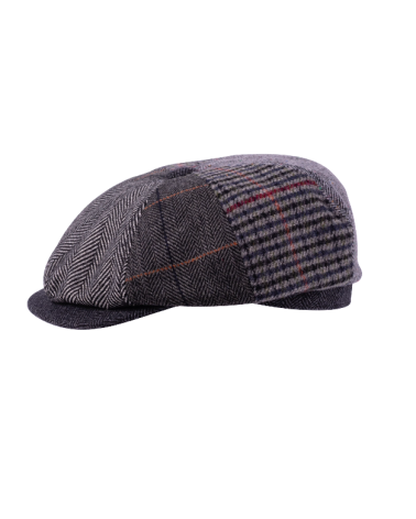 Casquette irlandaise 8 côtes en laine patchwork gris MTM - Chapo & Co