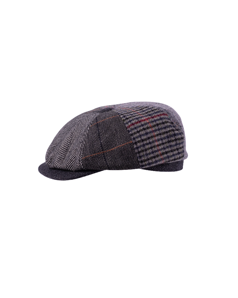 Casquette irlandaise 8 côtes en laine patchwork gris MTM - Chapo & Co