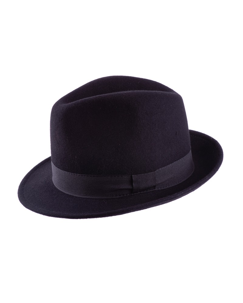 Chapeau greenwich forme Trilby en feutre coloris noir - Chapo & Co