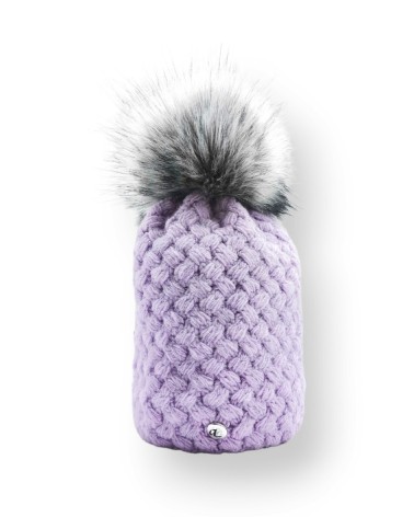 Bonnet tricot doublure polaire à pompon coloris mauve