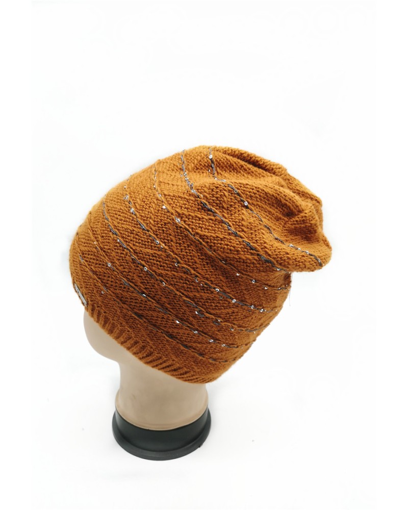 Bonnet tricot chaud avec doublure polaire coloris rouille