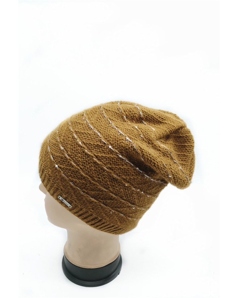 Bonnet tricot chaud avec doublure polaire coloris camel