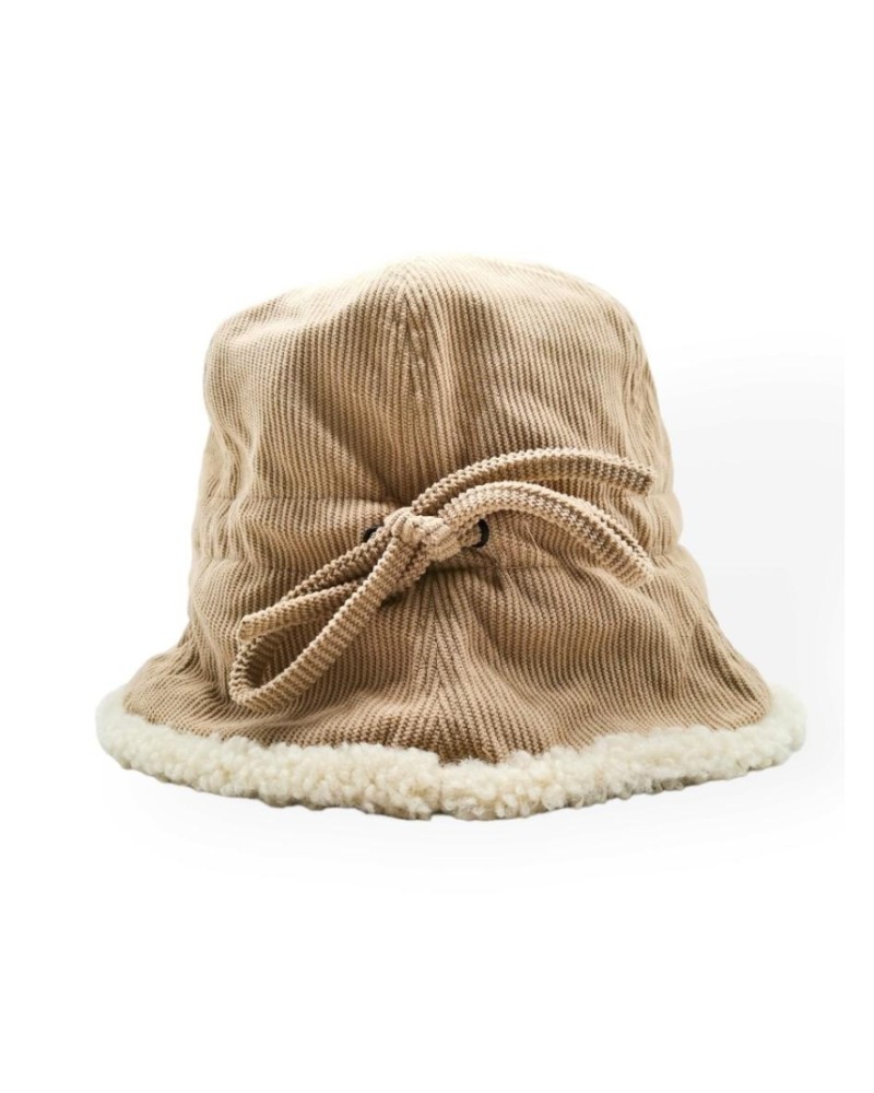 Chapeau forme Bob pour femme en velours côtelé coloris beige