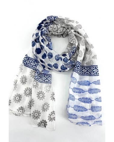 Foulard chèche pour homme en 100% coton coloris marine et blanc