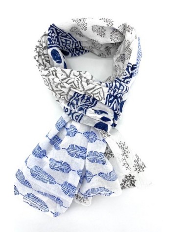 Foulard chèche pour homme en 100% coton coloris marine et blanc