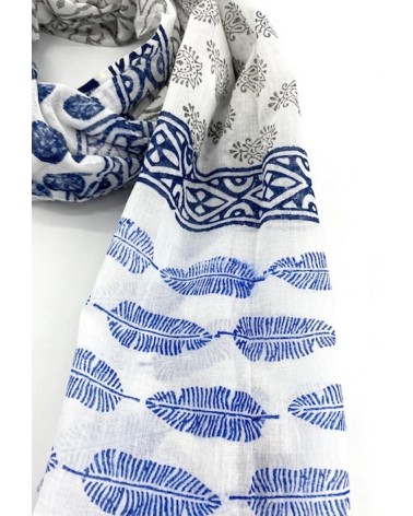 Foulard chèche pour homme en 100% coton coloris marine et blanc