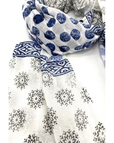 Foulard chèche pour homme en 100% coton coloris marine et blanc