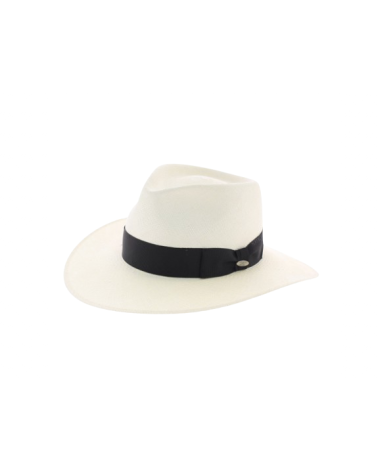 Chapeau traveller Panama tissé en Equateur coloris blanc bord droit