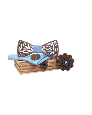 Coffret noeud papillon en bois modèle Moabi Bleu ciel