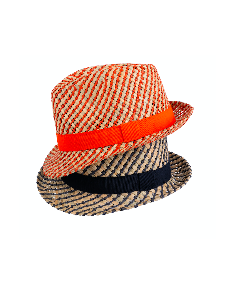 Chapeau de paille forme trilby pour petit garçon coloris marine