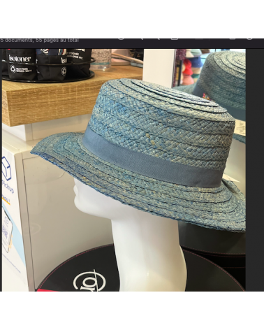 Chapeau canotier en 100 % paille coloris orné d'un bijou fantaisie pf1018 bleu