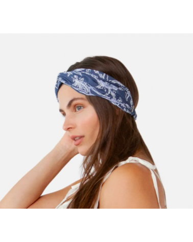Bandeau pour l'été format large Headband en coton coloris bleu