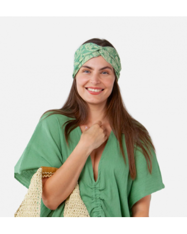 Bandeau pour l'été format large Headband en coton coloris vert sauge