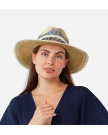 Chapeau à larges bords modèle Hayley coloris beige et bleu