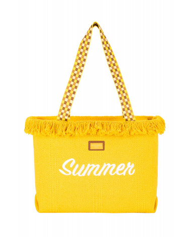 Grand sac de plage style cabas porté épaule David Jones coloris jaune