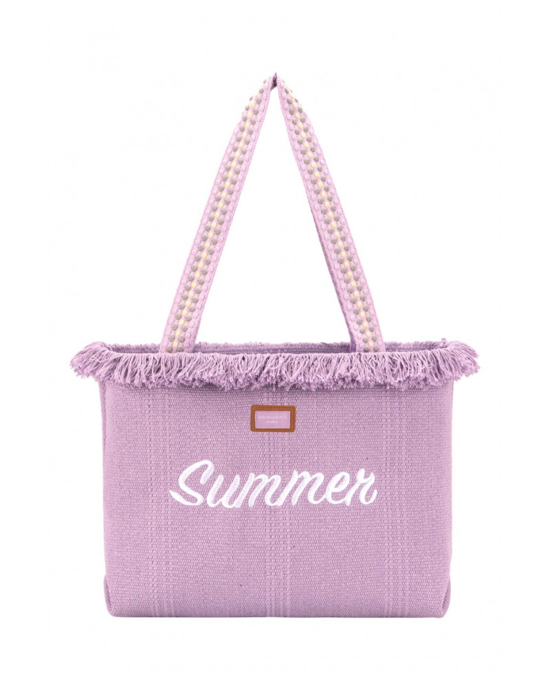 Grand sac de plage style cabas porté épaule David Jones coloris mauve