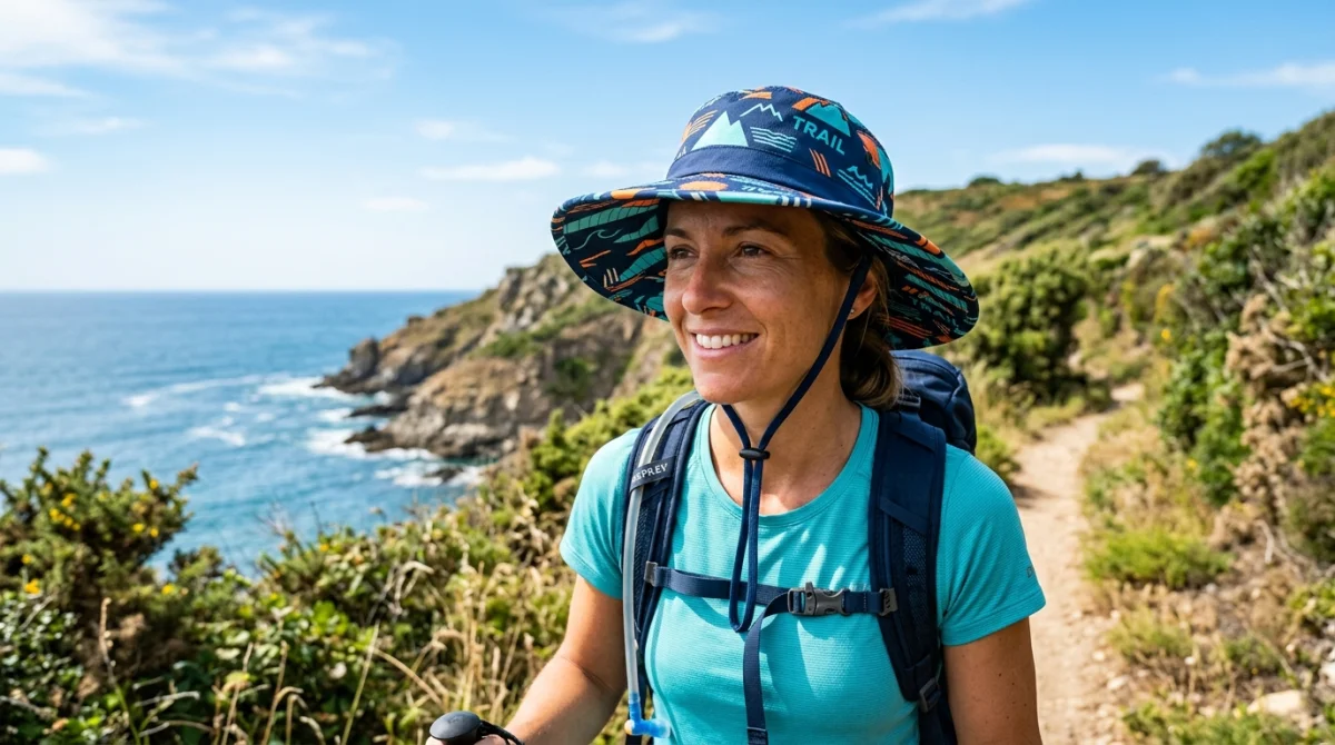 Choisir un bob anti uv à larges bords avec jugulaire ajustable imprimé sport