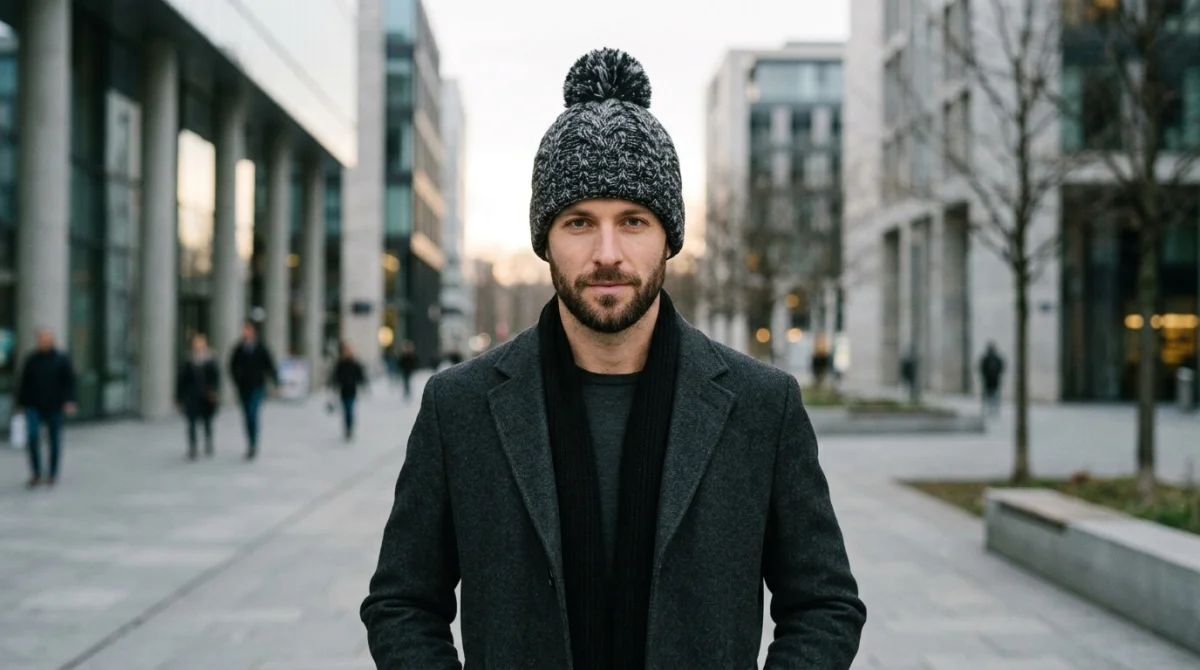 Bien choisir un bonnet pour homme avec pompon en tricot noir et gris