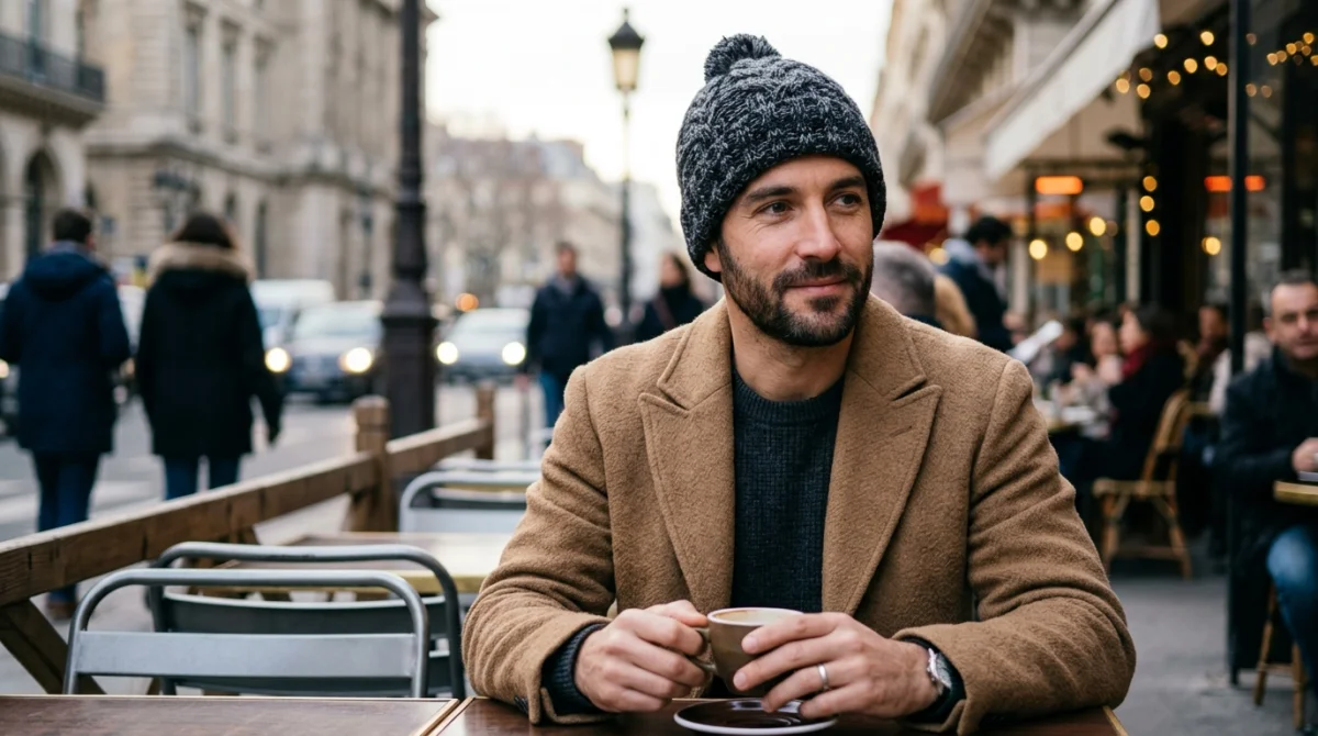 Bien choisir un bonnet pour homme avec pompon en tricot noir et gris